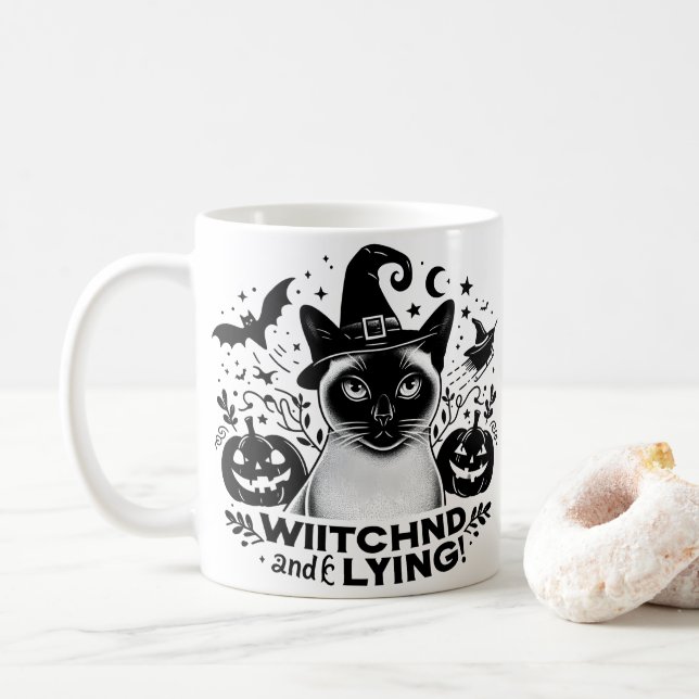 Taza De Café siamés con brujas: El viaje mágico de Halloween (Con donut)