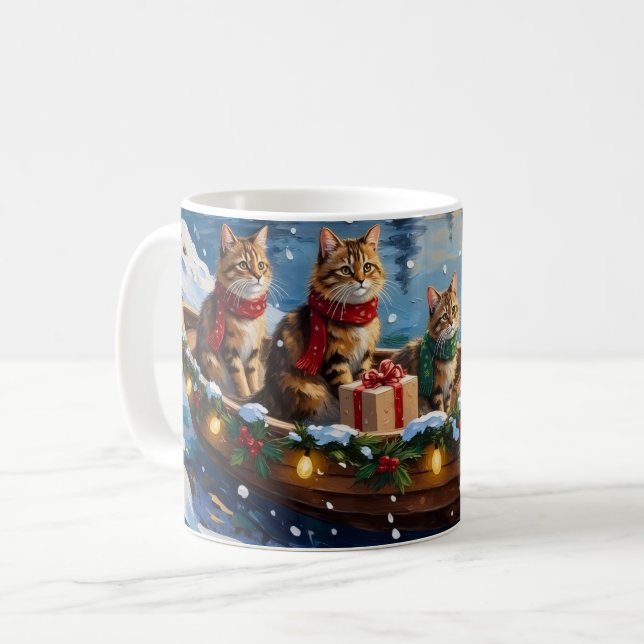 Taza De Café Siberian Cat Christmas Boat Holiday (Anverso izquierdo)