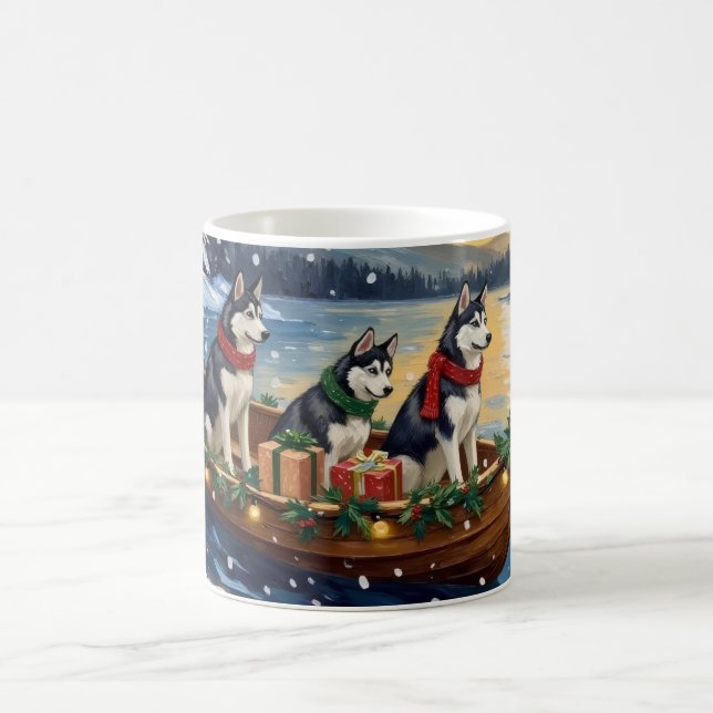 Taza De Café Siberian Husky Christmas Boat Holiday (Centro)