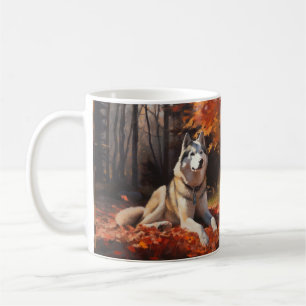 Taza De Café Siberian Husky en otoño inspira la caída de las ho