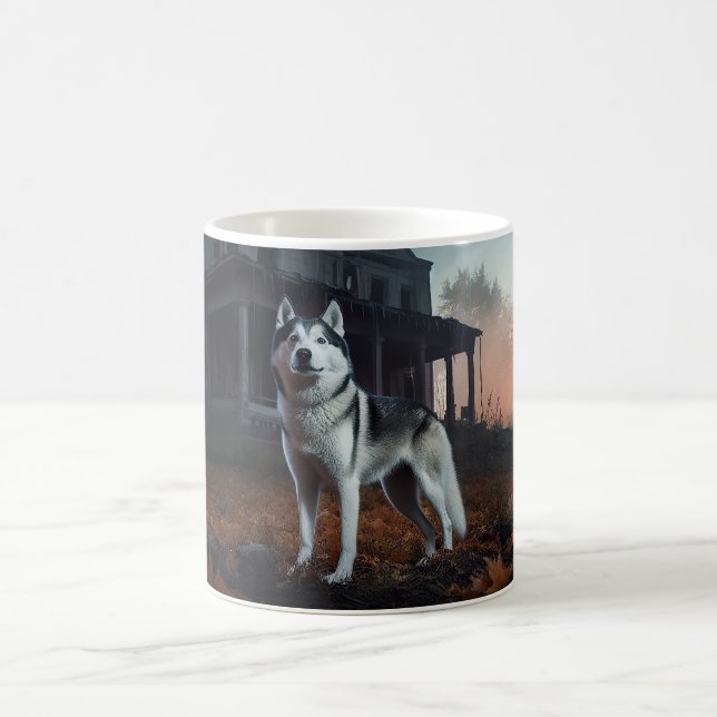 Taza De Café Siberian Husky Halloween Aterrador (Centro)