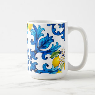 Taza De Café Siciliano, verano, limón, mosaico, azul