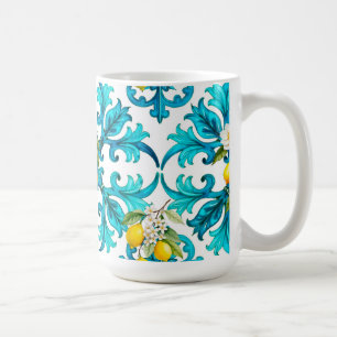 Taza De Café siciliano, verano, limón, mosaico, azul,