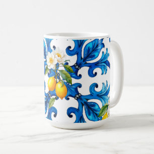 Taza De Café siciliano, verano, limón, mosaico, azul, bufanda,