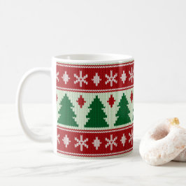 Taza De Café Siempreverdes y copos de nieve de punto