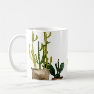Taza De Café Siete cactus de acuarela verde dibujado a mano en