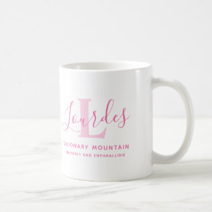 Taza De Café Significado de nombre Lourdes y texto rosa monogra