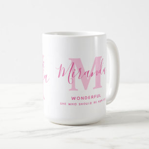 Taza De Café Significado de nombre Miranda y texto rosa monogra