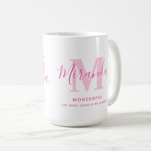 Taza De Café Significado de nombre Miranda y texto rosa monogra (Anverso derecho)