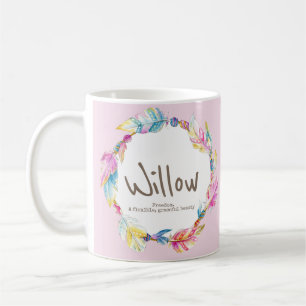 Taza De Café Significado del nombre Willow pluma cuentas acuare