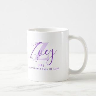 Taza De Café Significado del nombre Zoey monograma Z morado