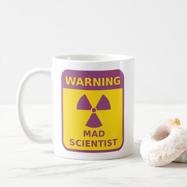 Taza De Café Signo de advertencia de científico loco (Con donut)