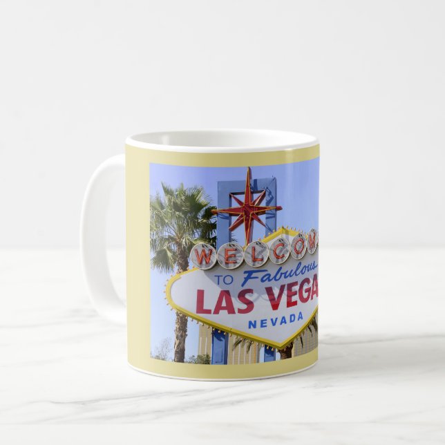 Taza De Café Signo de bienvenida amarillo de Las Vegas Nevada (Anverso izquierdo)
