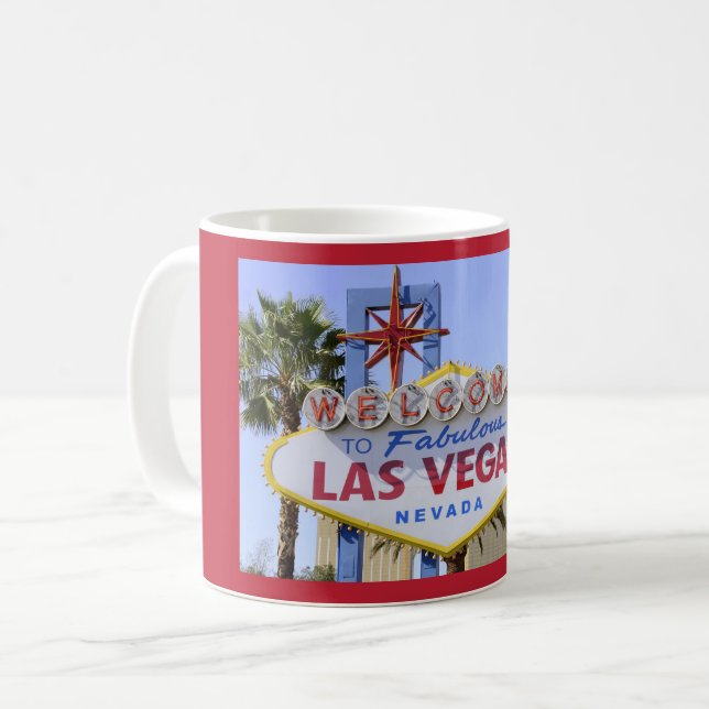 Taza De Café Signo de bienvenida rojo de Las Vegas Nevada para  (Anverso izquierdo)