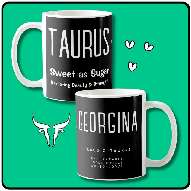 Taza De Café Signo de estrella de Taurus Regalo de Zodiac (Taurus Star Sign Zodiac Gift,  Personalized Name, Taurus Quote, Traits, Symbol & Horoscope Dates!)