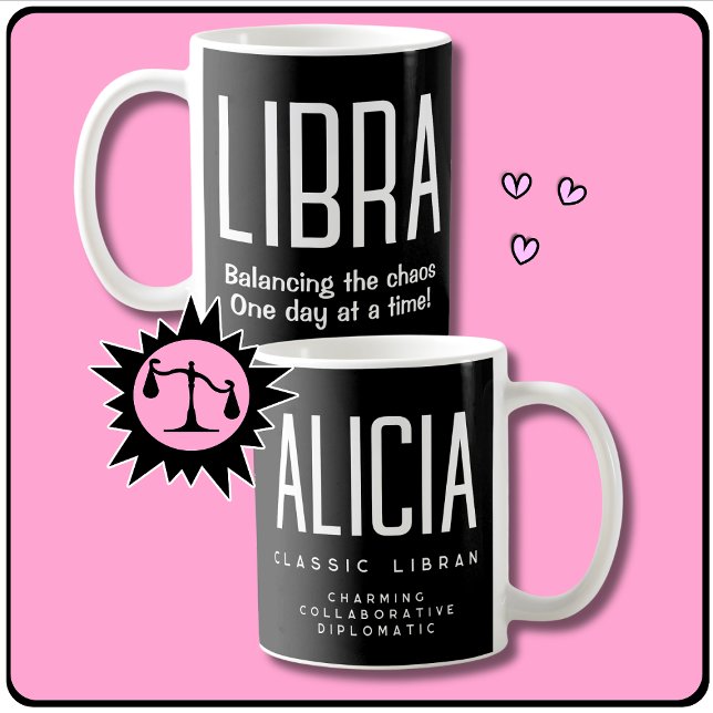 Taza De Café Signo de estrella libia regalo de zodiac (Fun Libra zodiac gift. Personalize with your name or that of a fellow Libran!)