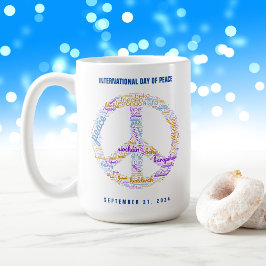 Taza De Café Signo de palabra de paz del Día Mundial de la Paz