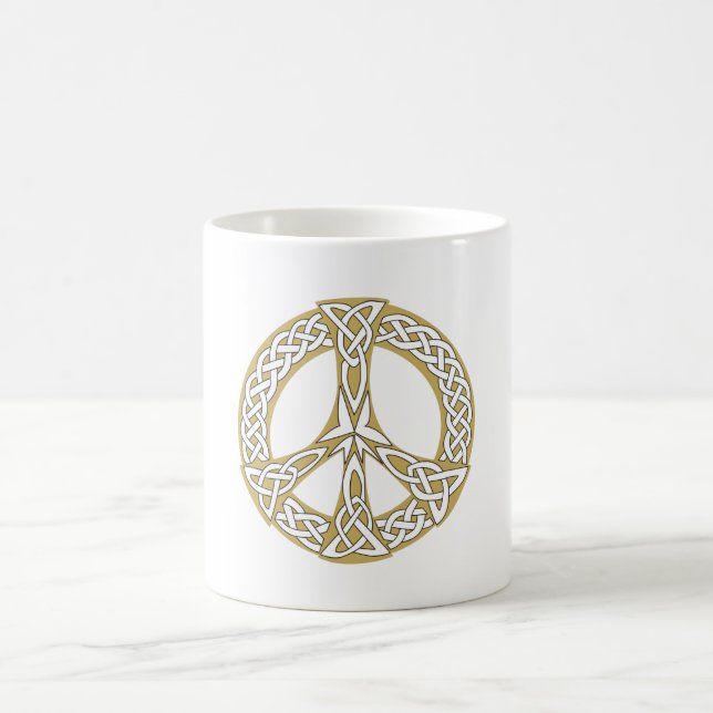 Taza De Café Signo de paz celta dorada y blanca (Centro)