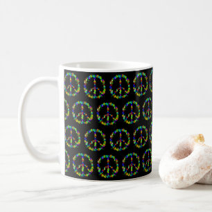 Taza De Café Signo de paz con flores de colores