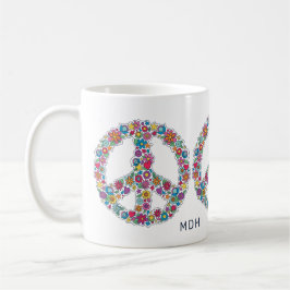Taza De Café Signo de paz de flor monograma personalizado