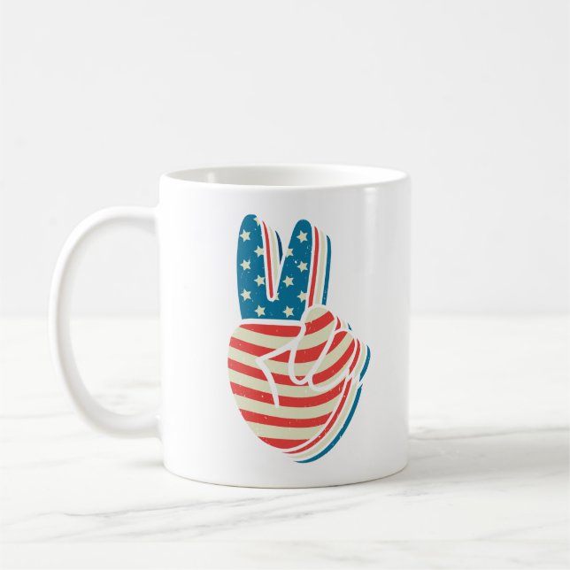 Taza De Café Signo de paz de la bandera estadounidense, 4 de ju (Izquierda)