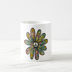Taza De Café Signo de paz de la paz del poder de las flores tri