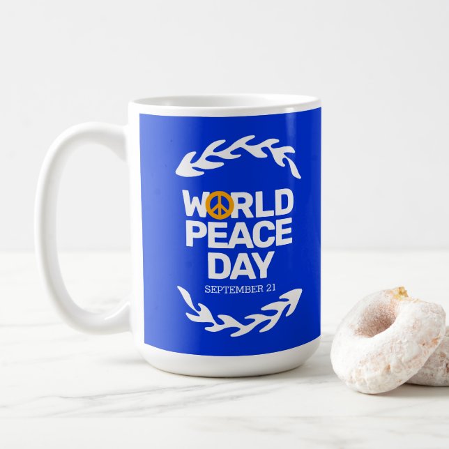 Taza De Café Signo de paz del Día Mundial de la Paz del Naranja (Con donut)