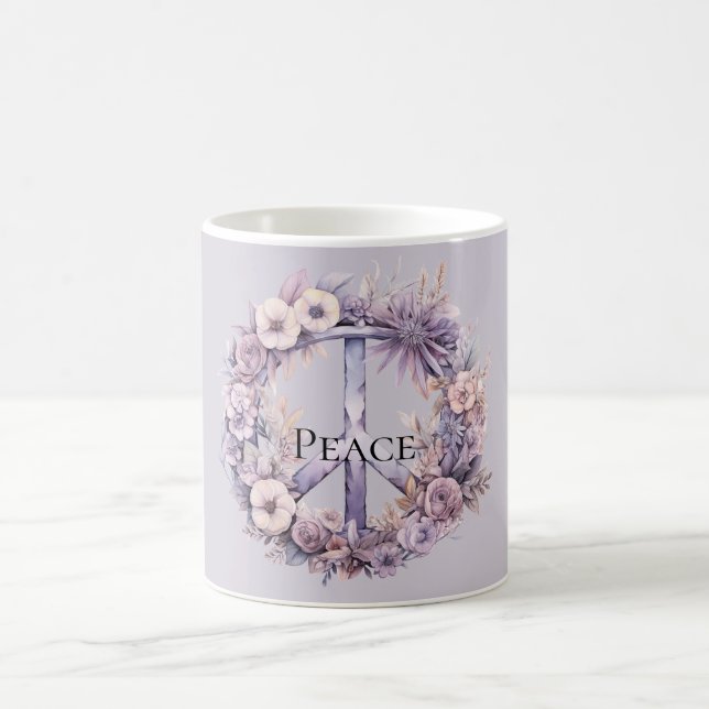 Taza De Café Signo de paz floral blanca de Lavender (Centro)
