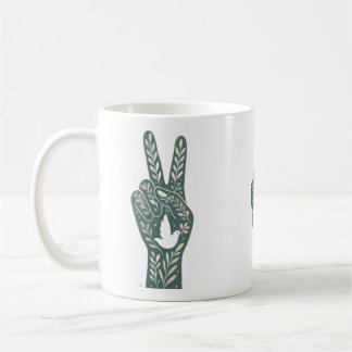 Taza De Café Signo de Paz Floral Retro y Arte de Paloma Sol Bo