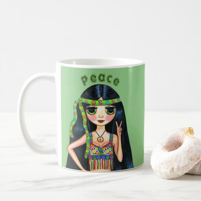 Taza De Café Signo de paz para el niño hippie psicodélico de lo