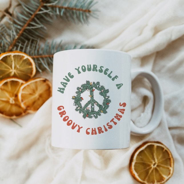 Taza De Café Signo de paz retro tómate un Navidad groovy (Subido por el creador)