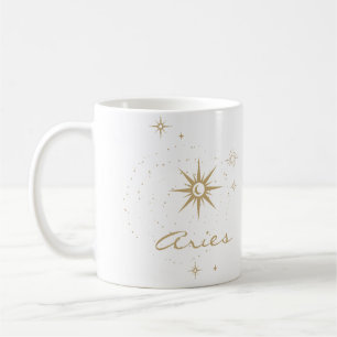 Taza De Café Signo zodiacal Aries Celestial Oro Minimalista