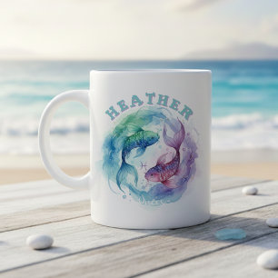 Taza De Café Signo zodiacal de Piscis Acuarela Peces Astrología