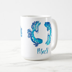 Taza De Café signo zodiacal Piscis pez brillo azul claro
