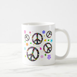 Taza De Café Signos de la paz y flores