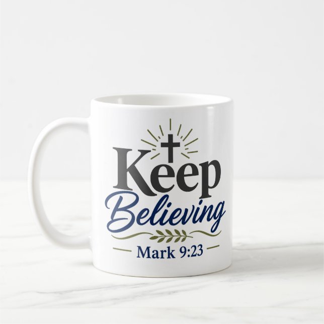 Taza De Café Sigue Creyendo Devocional Diario de Fe (Izquierda)