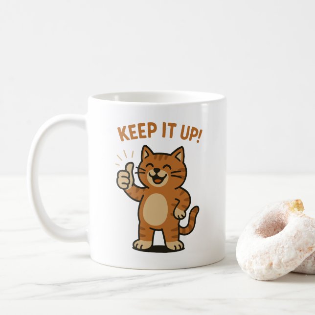 Taza De Café ¡Sigue Siendo Así! Gato retro de estímulo motivaci (Con donut)