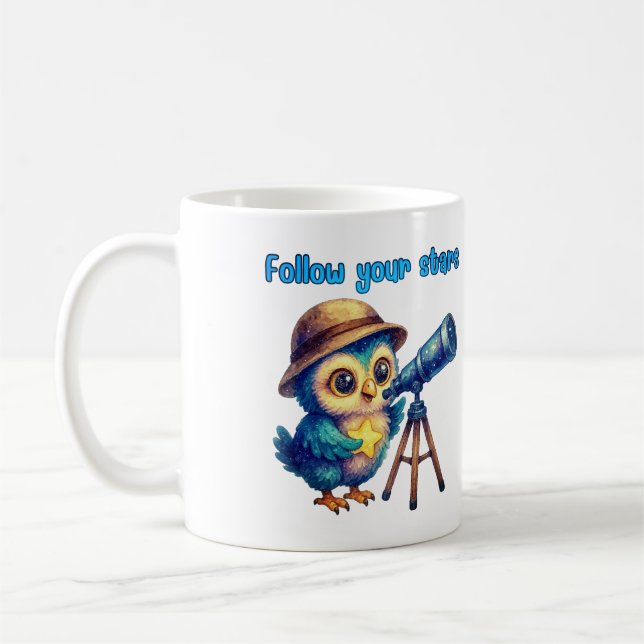 Taza De Café Sigue tus estrellas - arte de búho Inspirador (Izquierda)