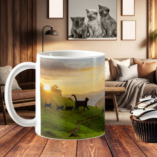 Taza De Café Siguiendo la diversión de la familia Cat Trail