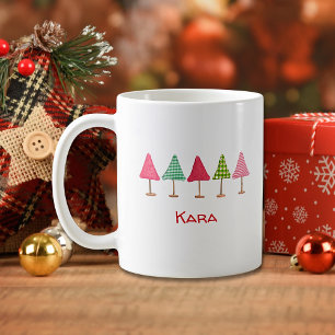 Taza De Café Silencio de árboles de navidad verde rosado