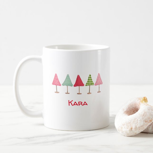 Taza De Café Silencio de árboles de navidad verde rosado (Con donut)