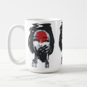 Taza De Café Silencio de Geisha: Arte de Tinta Roja y Negra
