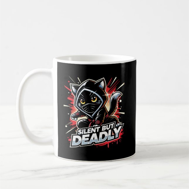 Taza De Café Silencio pero mortal - Gracioso Gato Ninja (Izquierda)