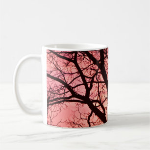 Taza De Café Silhouette de árbol Rubor por la noche