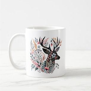 Taza De Café Silhouette de ciervos florales - artístico inspira