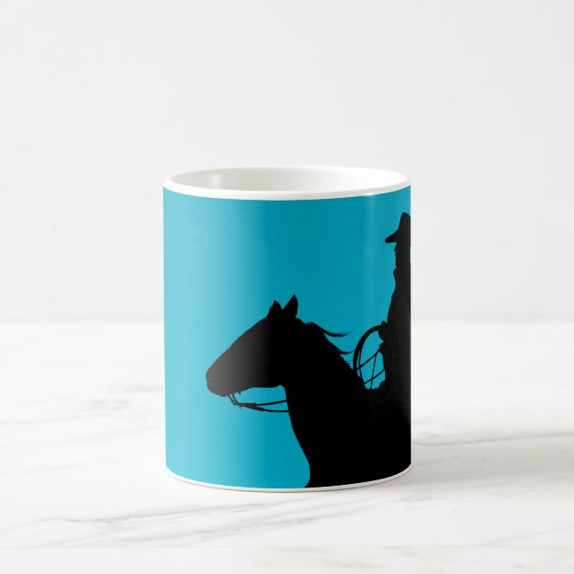 Taza De Café Silhouette de Cowboy y Horse en Turquesa (Centro)