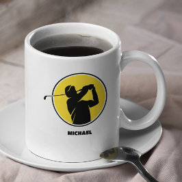 Taza De Café Silhouette de golf de los hombres amarillos