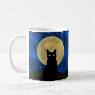 Taza De Café Silhouette de Halloween Black Cat Moonlit