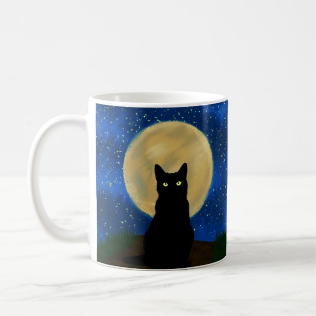 Taza De Café Silhouette de Halloween Black Cat Moonlit (Izquierda)