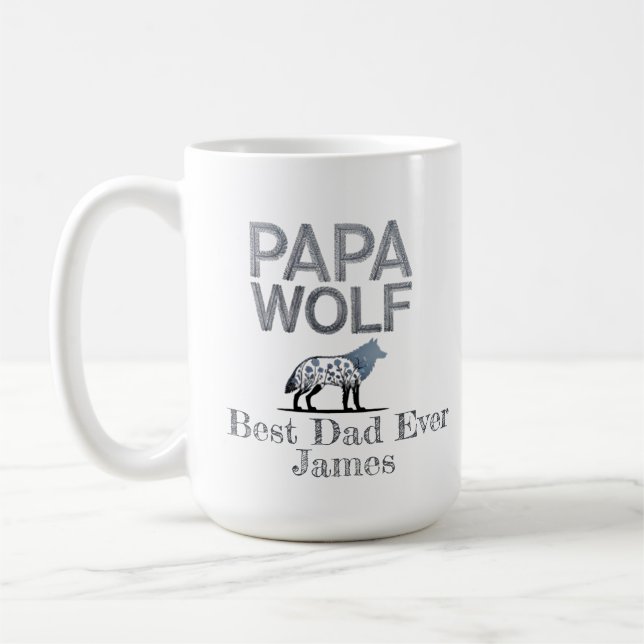 Taza De Café Silhouette de la naturaleza del Papa Wolf personal (Izquierda)
